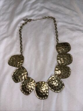 Gold Hammered Statement Necklace - Unbranded